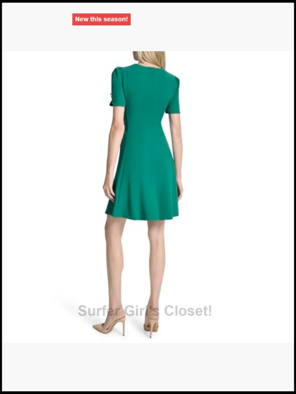 Fit & Flare Mini Dress, Short Sleeve, Jewel Neck, 96% Polyester 4% Spandex,